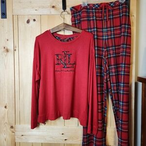 Lauren Ralph Lauren Red Plaid Christmas LS  Bottom Pajama Set NWOT